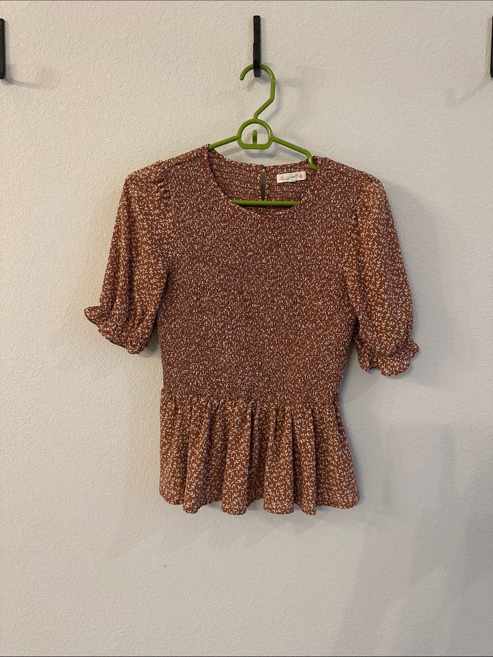 Rust Brown Floral Smocked Peplum Top